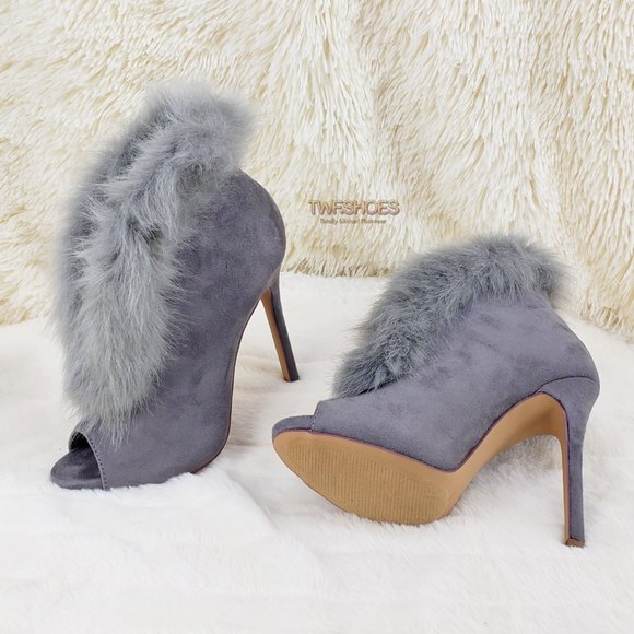 Fur Trim Split Cut Front Peep Toe Ankle Bootie - Picture 8 of 16